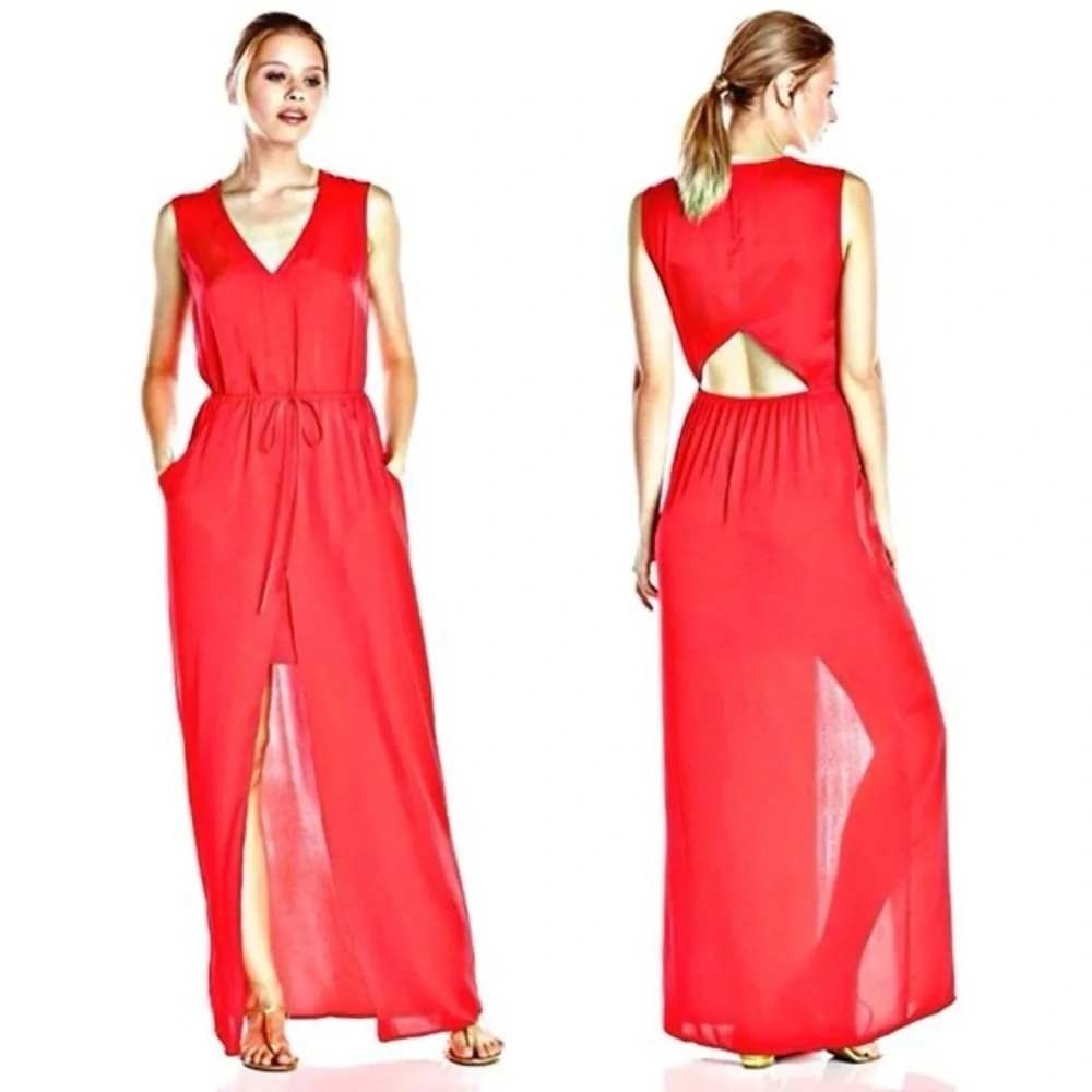 BCBGMAXAZRIA Taren‎ Maxi Dress Poppy Red V-Neck Cutout Back Sleeveless Medium